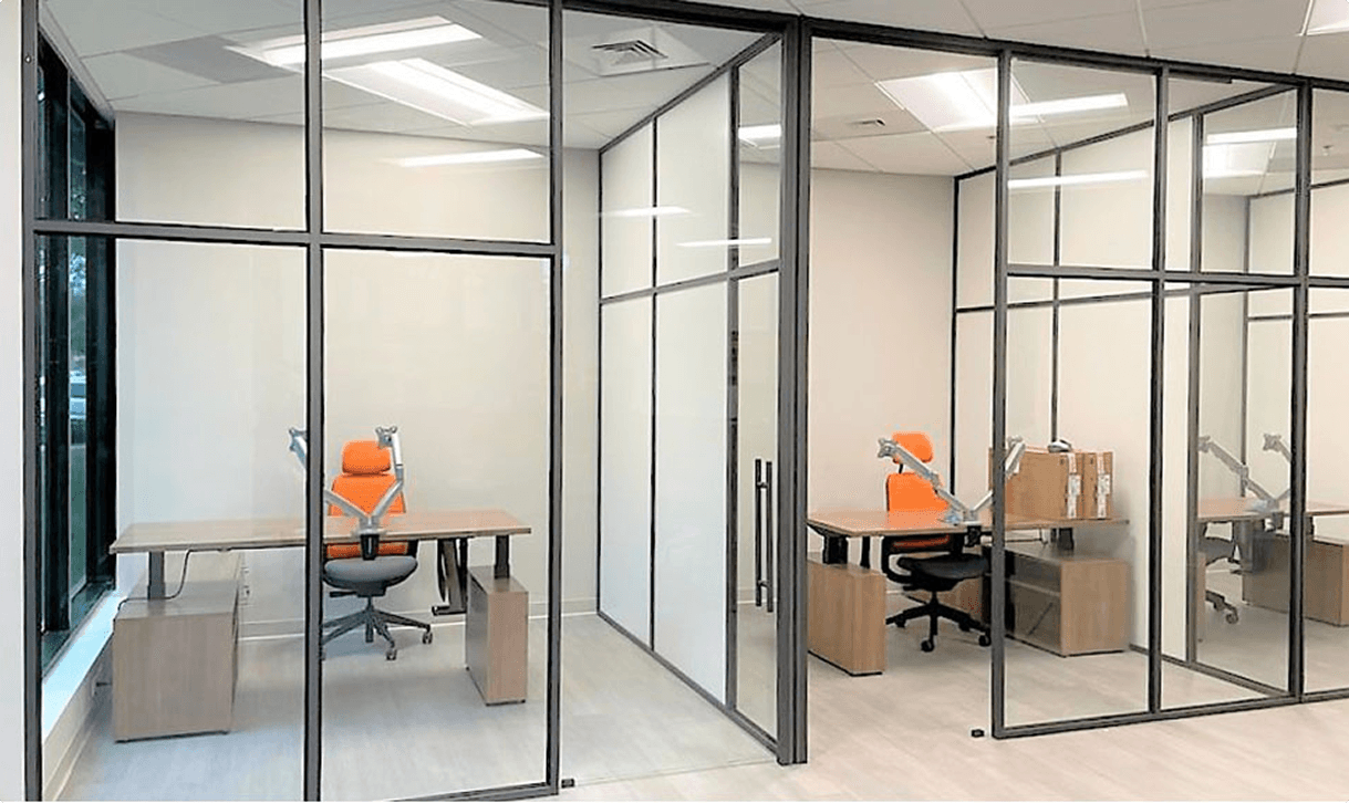 Office partition fitted with aluminium framing